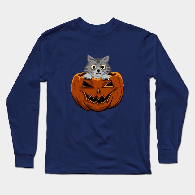 Halloween cat Long Sleeve T-Shirt by Neon Deisy